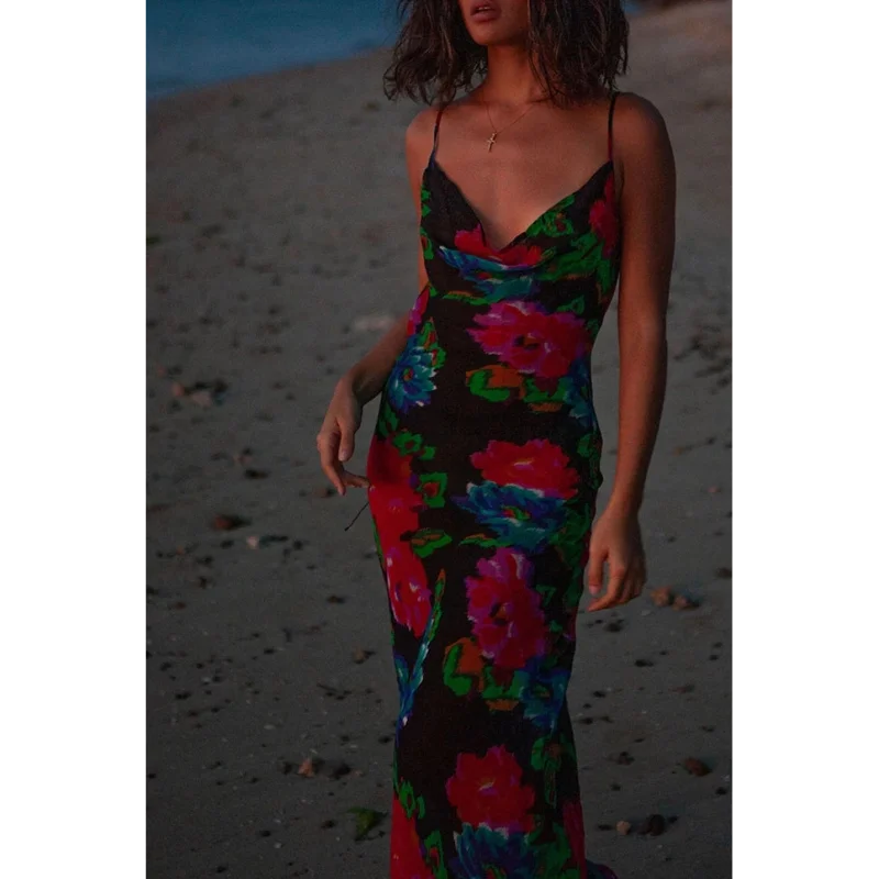 

Women's Long New Sexy Printed Dress Spaghetti Belt Beach Wear Casual Sexy Women's Super Long Skinny Street Dress Ladies Dress