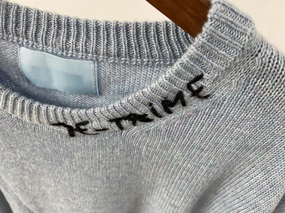 Женский кашемировый вязаный свитер с круглым вырезом и длинными рукавами