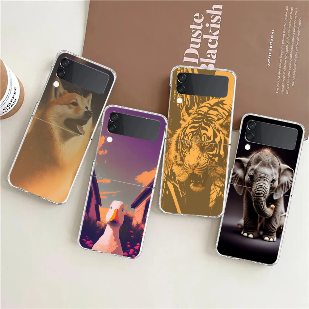 

Animal Phone Cover For Samsung Galaxy Z Flip 4 Case Transparent For Samsung Z Flip 3 Hard PC Luxury Foldable Shell Fundas Coque