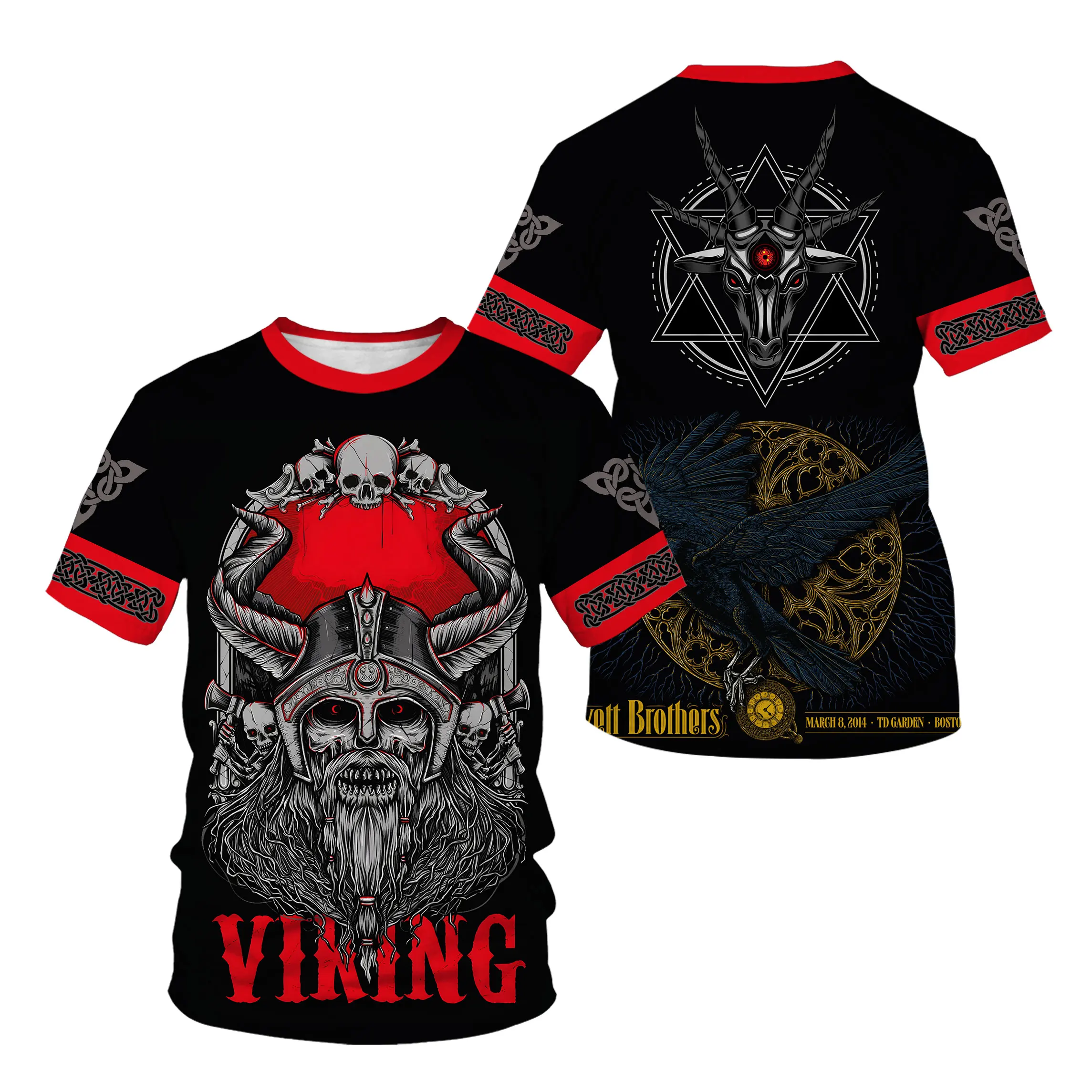 

Футболка мужская с 3D-принтом в стиле викингов, свободная Повседневная рубашка с круглым вырезом, топ с коротким рукавом в ретро стиле, больш...