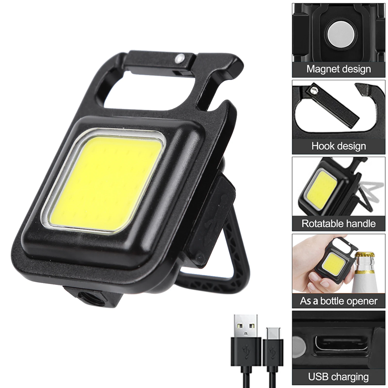 

Multifunctional Mini Glare COB Keychain Flood Light Work Light USB Charging Emergency Lamps Work Outdoor Camping Light