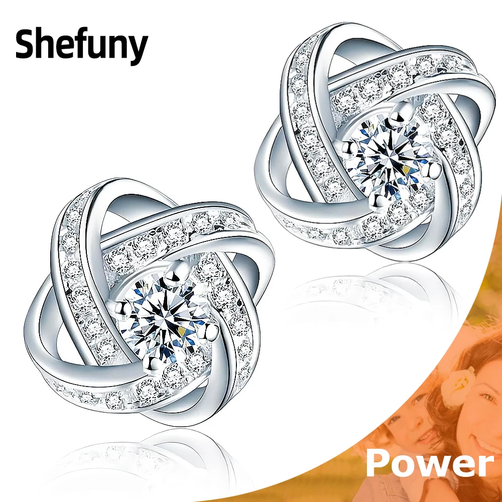 

925 Sterling Silver Spiral Shape Flower Stud Earrings Round White Zirconia Plant Earrings For Women Fine Jewelry Engagement Gift