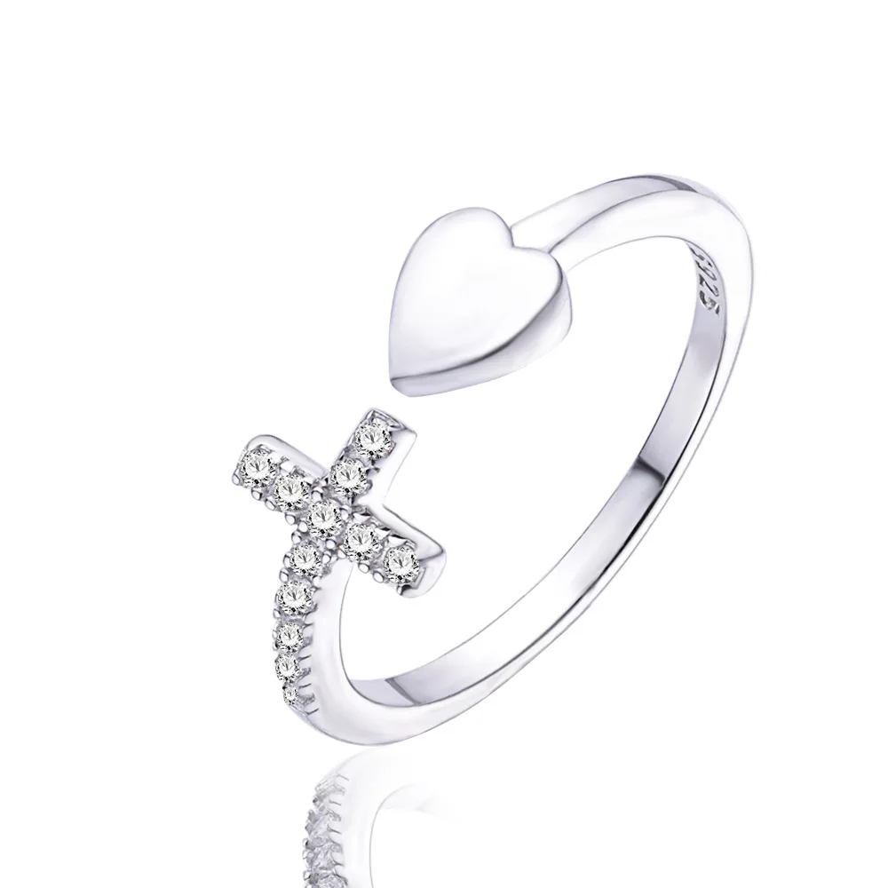 

925 Sterling Silver Geometric Heart Cross Adjustable Opening Rings For Women Fashion Pave CZ Jewelry Gift For Women 2022