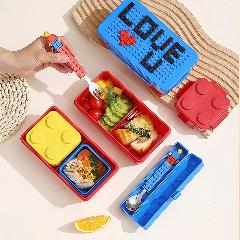 

Children Building Block Toys Cartoon Tableware 304 Stainless Kids Funny Steel Fork Spoon Set Portable Storage Jigsaw Puzzle Toys