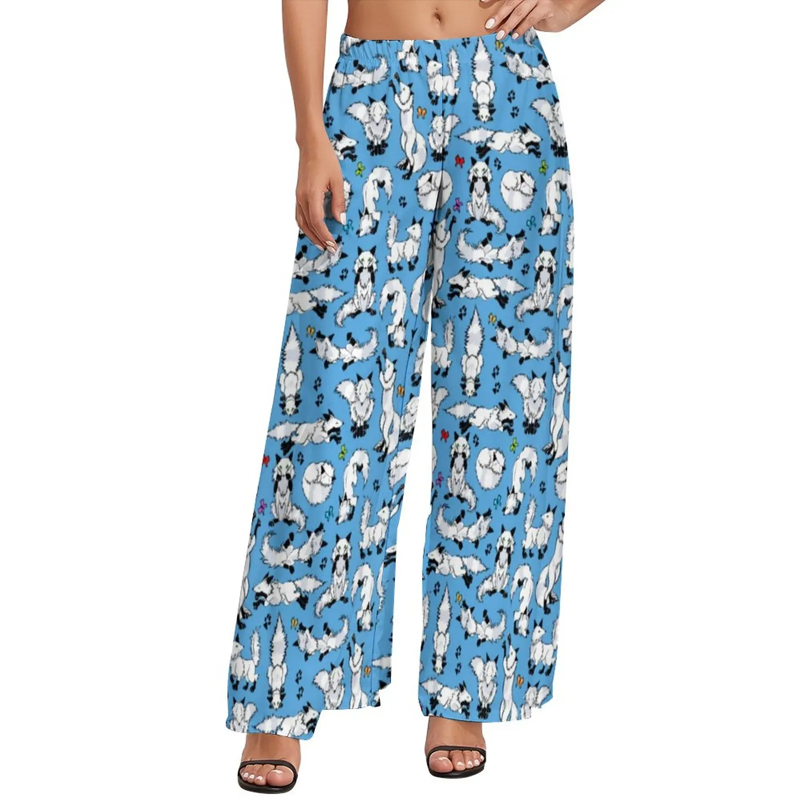 

Arctic Animal Straight Pants Cute Fox Print Modern Wide Pants Female Oversized Beach Design Trousers