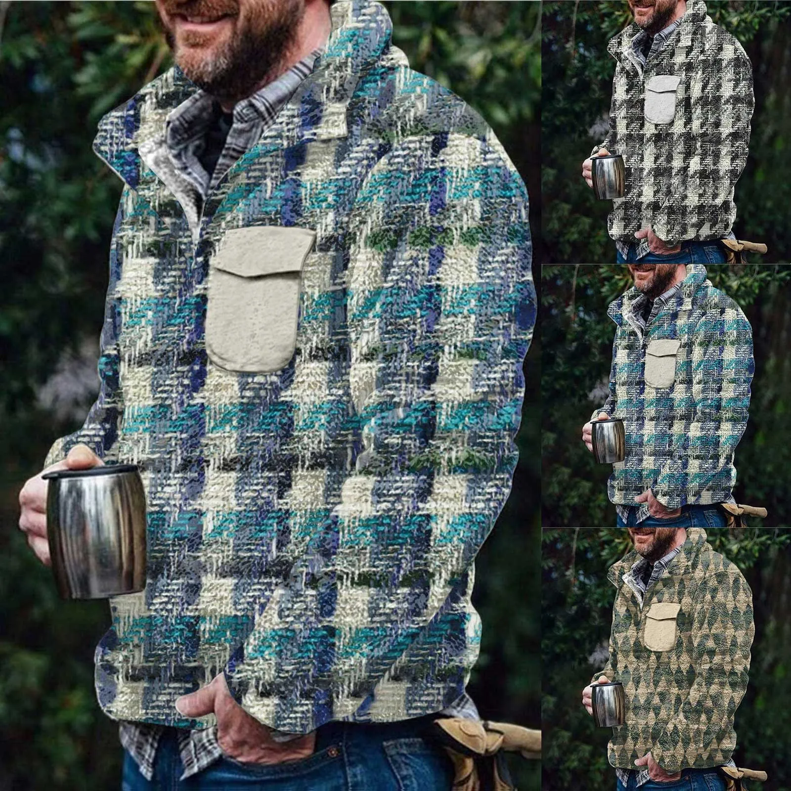 

Мужская осенне-зимняя модная Толстовка в клетку с принтом, свитшот с двойным h-образным вырезом, мужская флисовая куртка на молнии с длинным рукавом