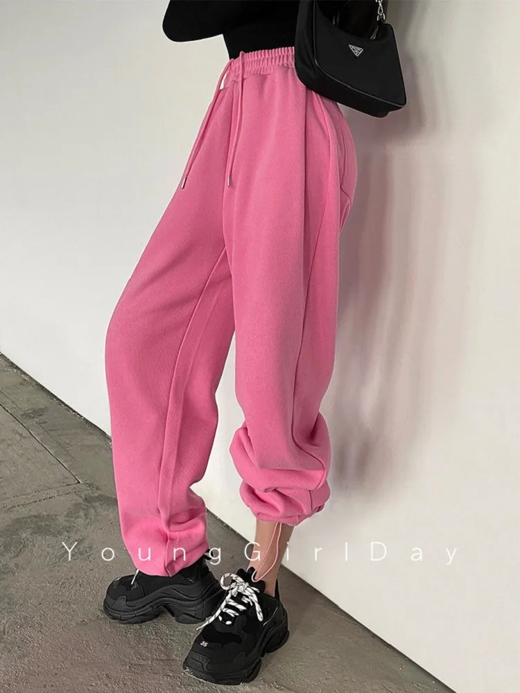 Женские спортивные штаны для бега QWEEK розовые большого размера Y2K уличная одежда