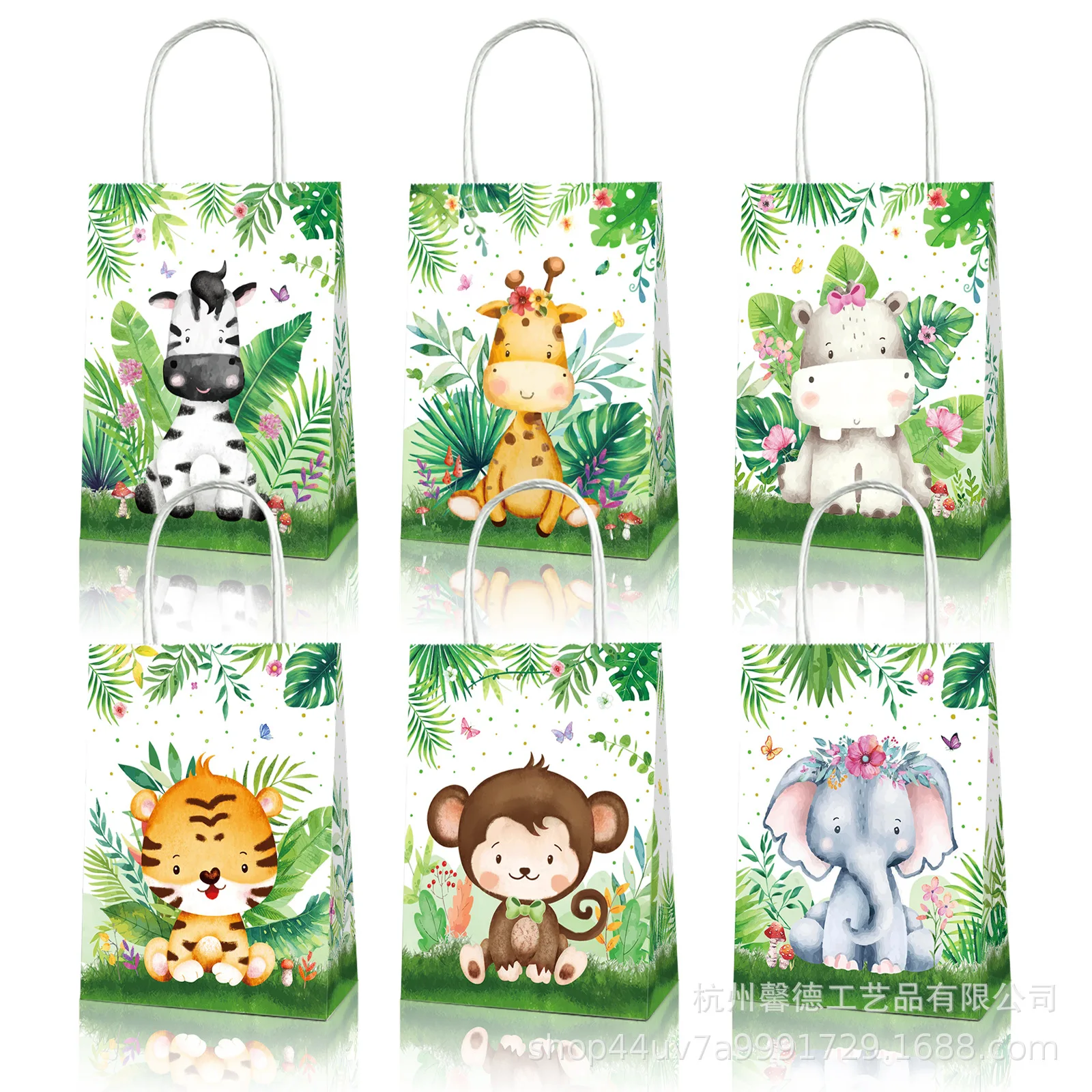 

12pcs Animal Kraft Paper Bag Tiger Monkey Jungle Safari Animal Birthday Party Supplies Spring Zoo Party Gifts Bags Kids Favor