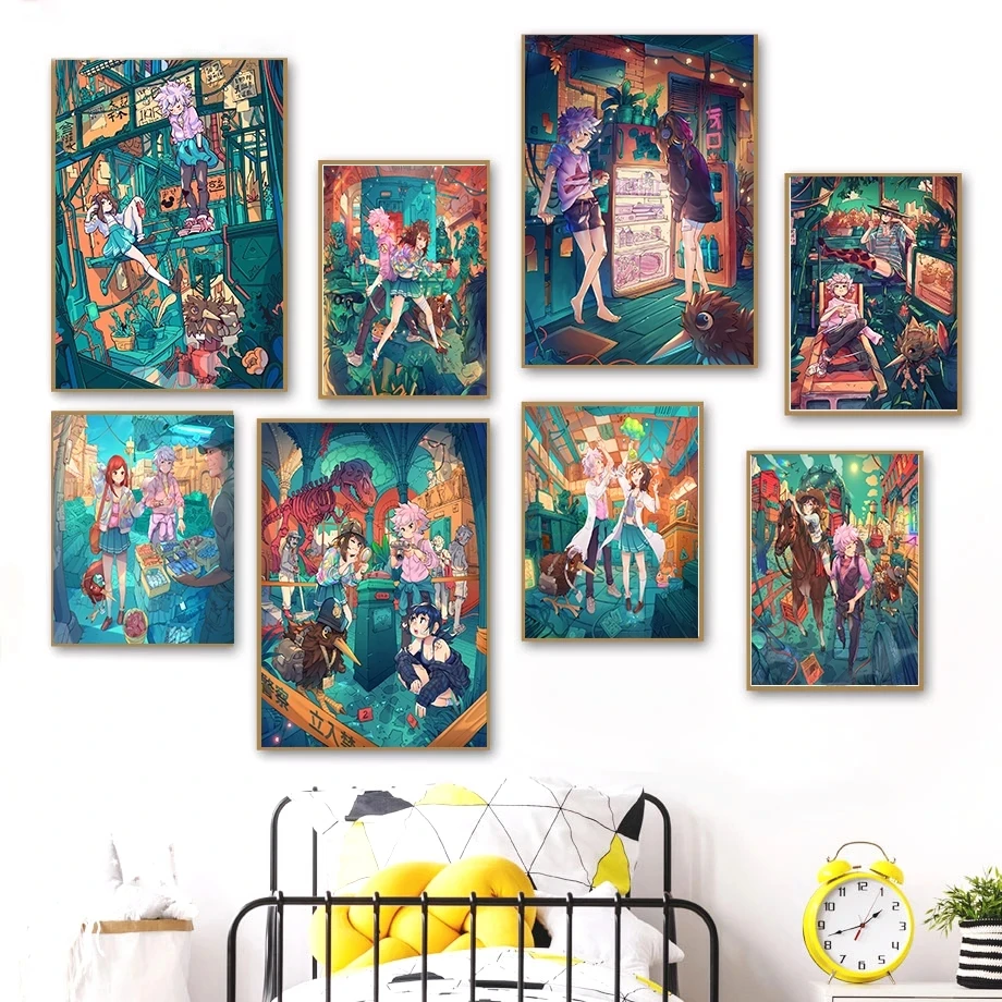 

Japanese Anime Canvas Painting Illustration Posters Retroz Wall Art Printed Vaporwae Pictures Children's Room Home Decor Cuadros