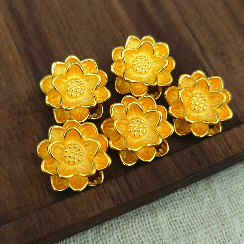 

1pcs Pure 999 24K Yellow Gold Women 3D Lucky Buddha Lotus Flower Pendant Diy Jewelry