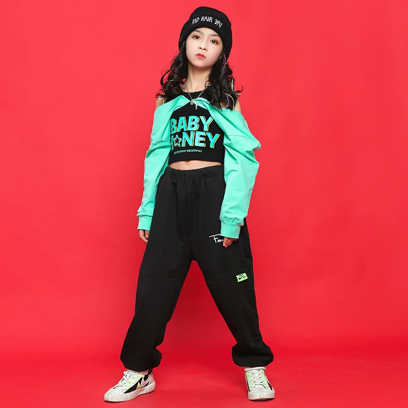 Детские комплекты футболка с длинным рукавом и пупком для девочек танцевальные