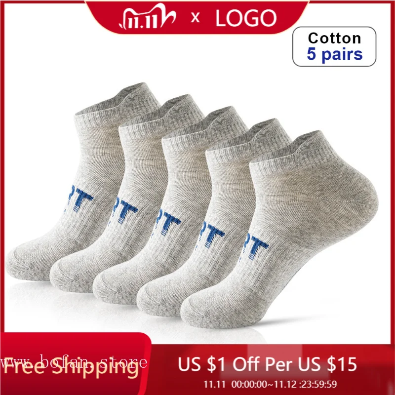 5 Pairs/ Lot High Quality Summer Men's Ankle Breathable Cotton Sports Socks Casual Athletic Thin Cut Short Tube Size 38-45 Mens