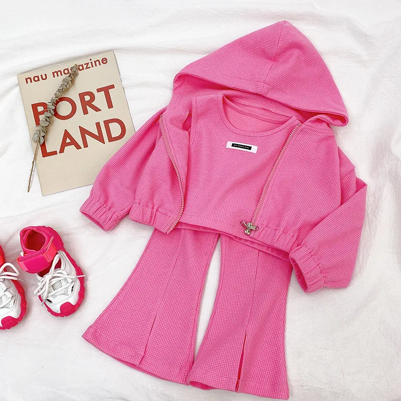 Toddler Girl Sport Clothing Set Autumn Hodded Jacket Crop Top Pants Children Highj Quality Clothing Set Kids Clothing Wholesale