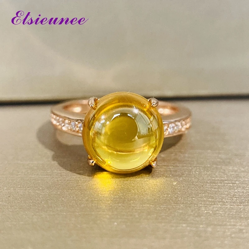 

ELSIEUNEE New Vintage 925 Stering Silver 10MM Round Citrine Sapphire Ruby Gemstone Cocktail Engagement Rings for Women Wholesale