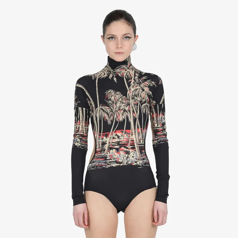 

Новинка Весна 2023 года, комбинезон в европейском и американском стиле INS с высоким воротом и длинными рукавами, пикантный комбинезон с больши...