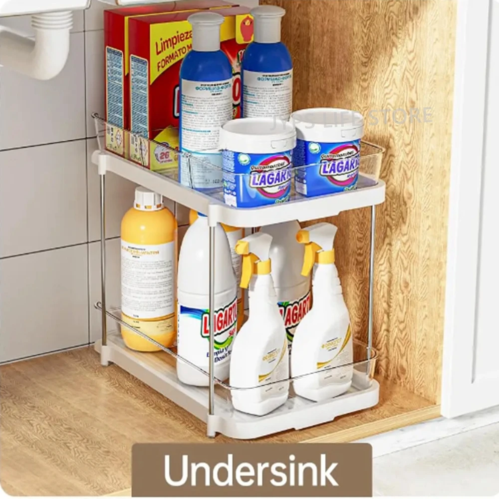 2-уровневая Кухонная Полка Для Специй Акриловая Хранения С Держателем Бутылок И