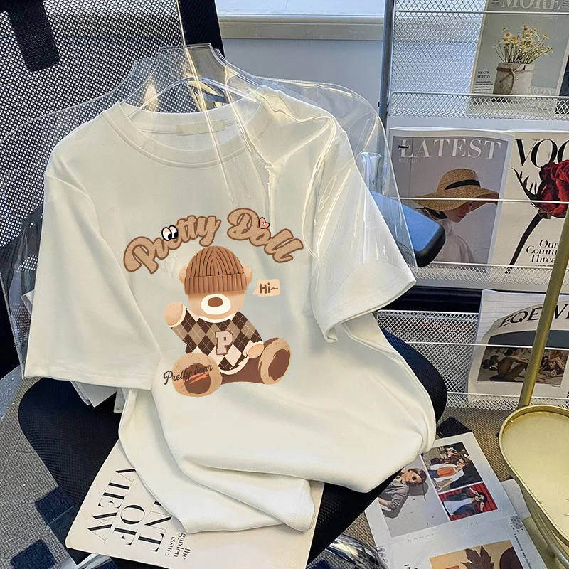 Футболка женская хлопковая свободного покроя с коротким рукавом и принтом