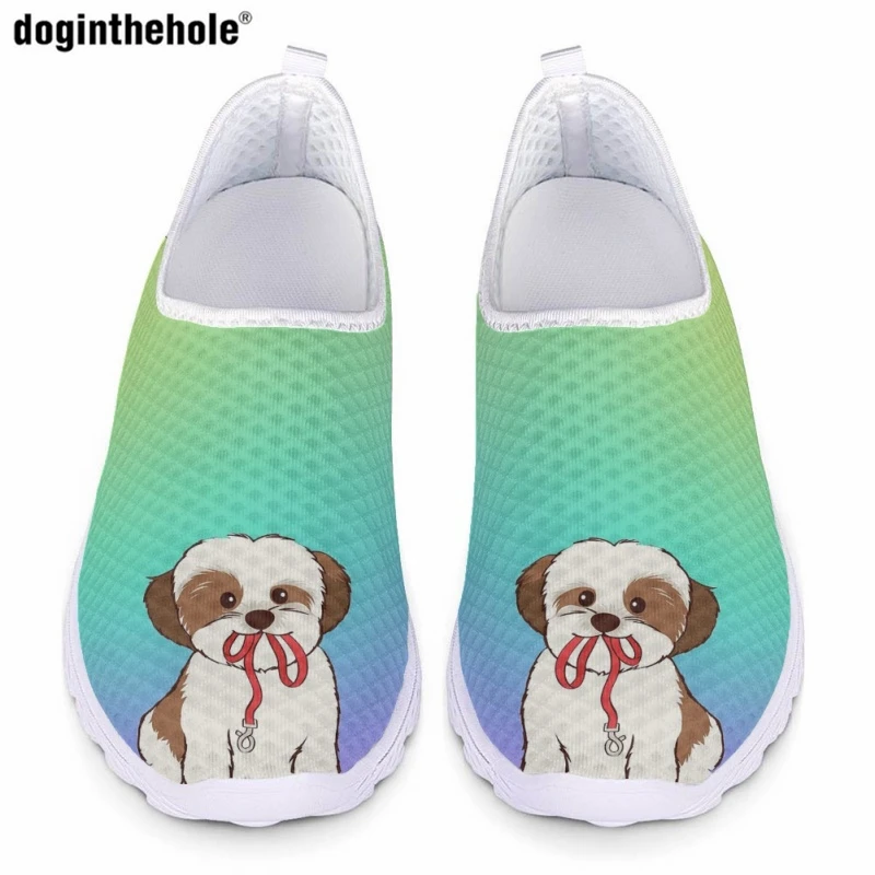 

Doginthehole Fashion Women's Nurse Shoes Art Color Cartoon Animal Casual Flat Shoes Lightweight Slip On Breathable Mesh Shoes