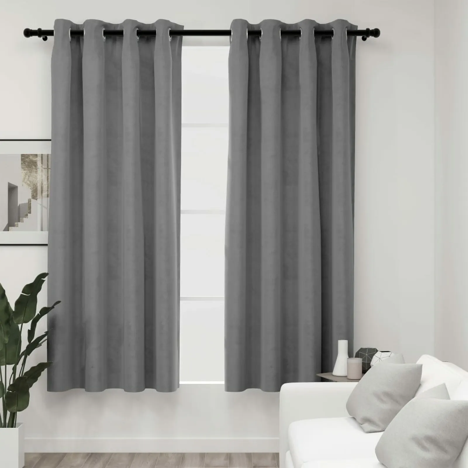 

Blackout Curtains with Rings 2 pcs Gray 54"x84" Velvet