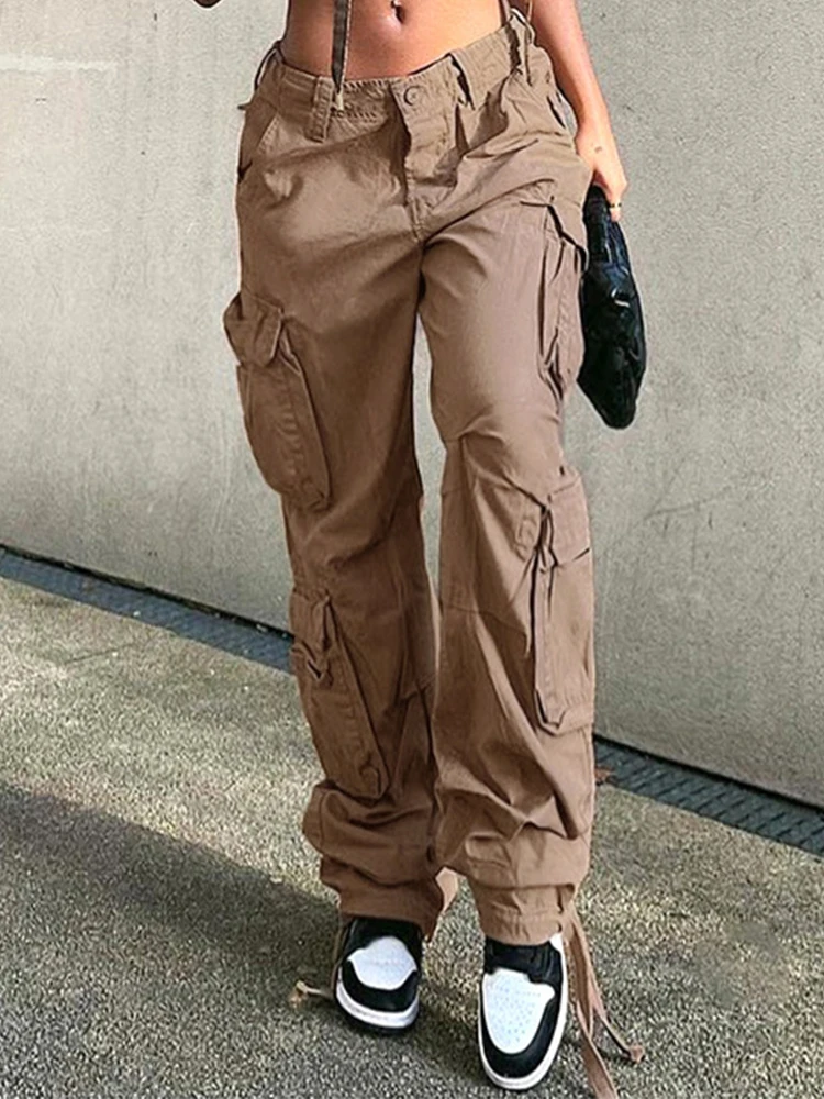 

Брюки-карго женские свободные с заниженной талией и большими карманами, в винтажном стиле