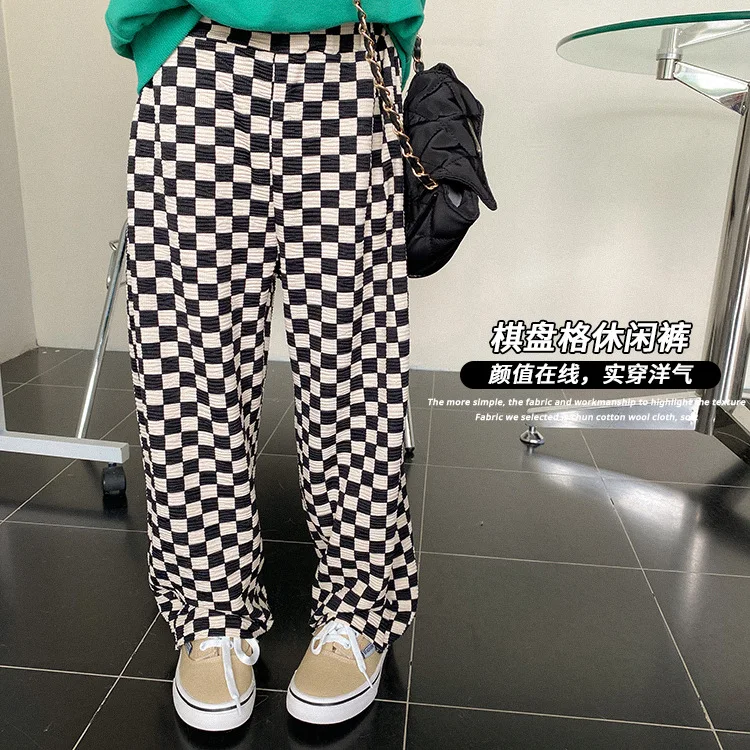 

2022 Children's Clothing Spring New Korean Grid Loose Straight-Leg Pants