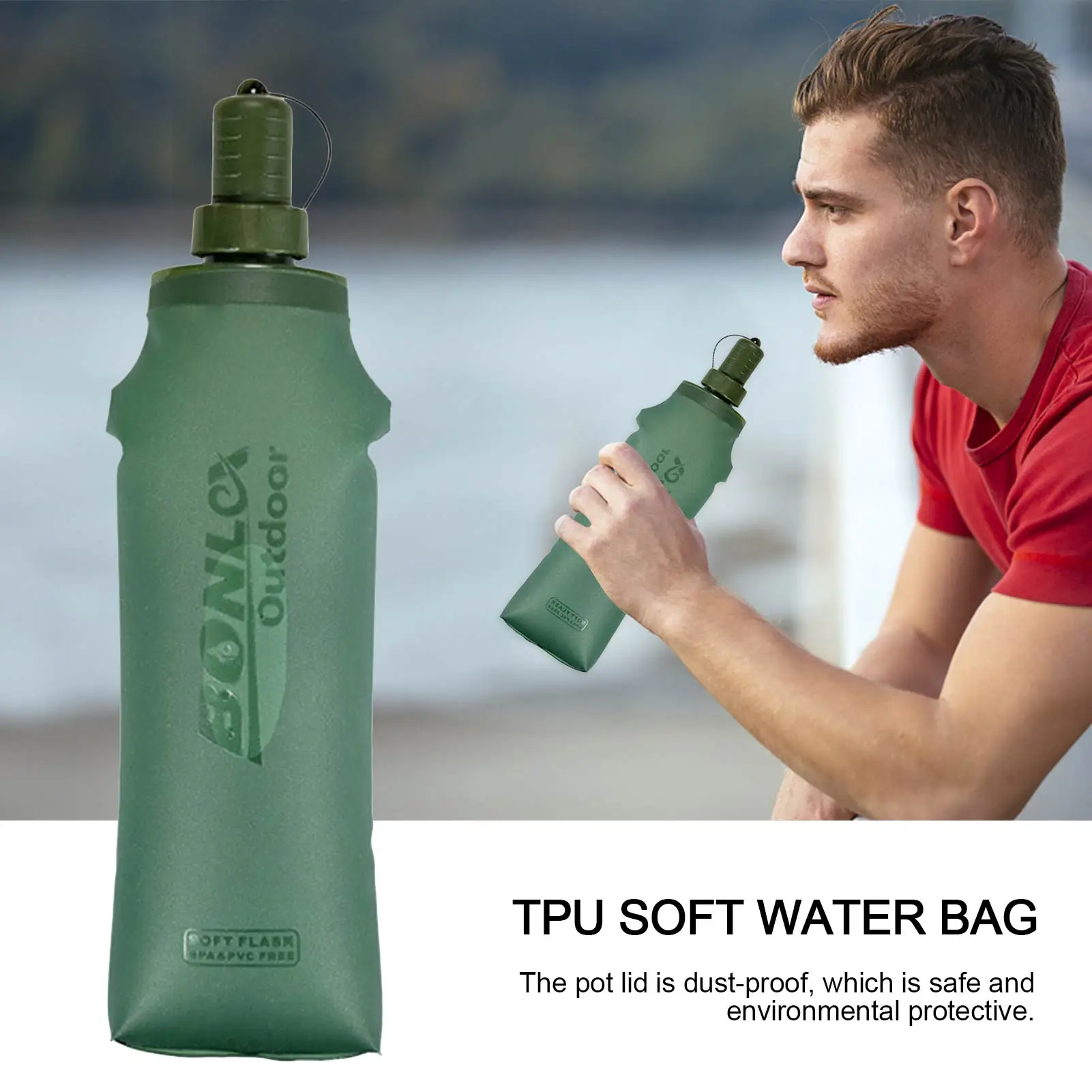 Tpu Folding Flask For Running Climbing Bag Collapsible Drink Water Bottle Water Bag Running Camping
