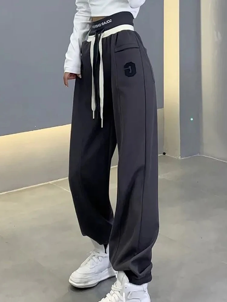 

Zoki Korean Oversize 4Xl Letter Embroidery Sweatpants Women Causal High Waist Loose Trousers Chic Preppy Style Harajuku Pants