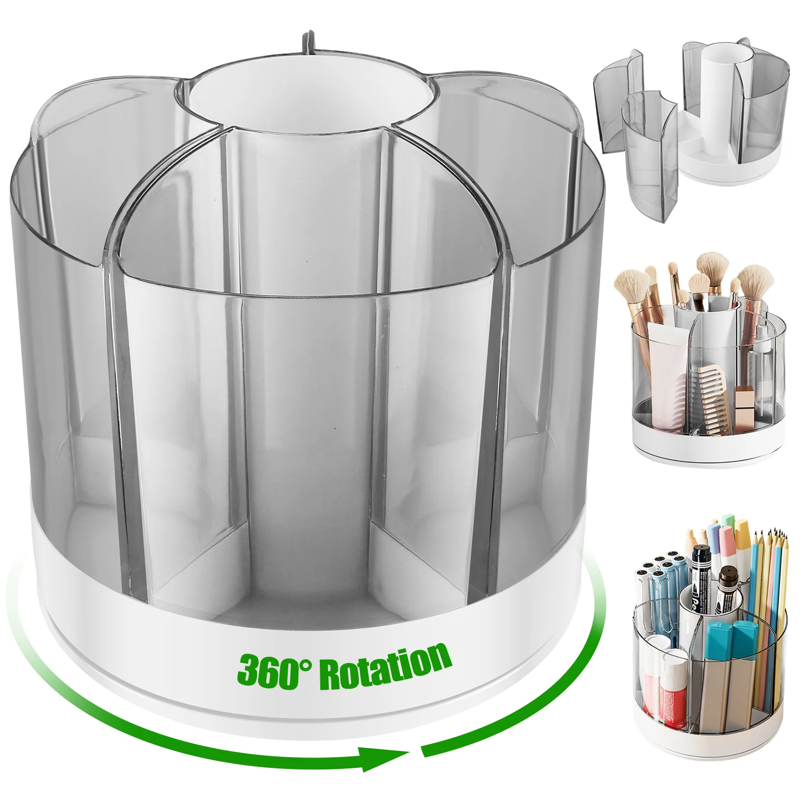 

New Rotating Pencil Organizer with 6 Compartments 360° Turntable Detachable Cosmetics Storage Box Round Revolving Makeup Brush