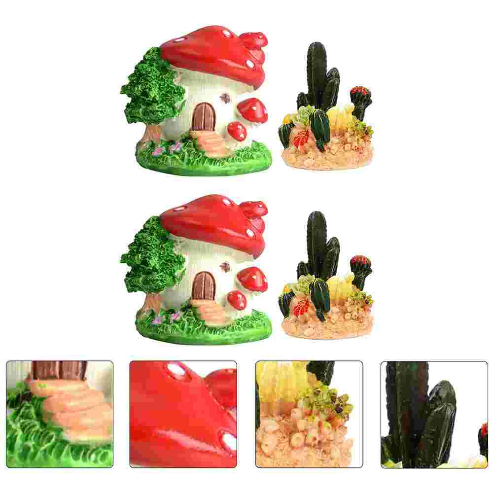 

4 Pcs Mushroom House Shape Tank Ornament Tank Landscaping Decor