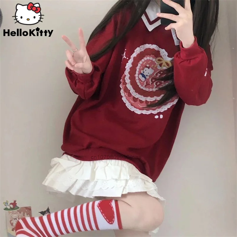 Sanro Hello Kitty Fashion Vintage Casual Loose Hoodie Y2k Girl Cartoon Kuromi Cute Sweatshirt Women Autumn Sweater Kawaii Female
