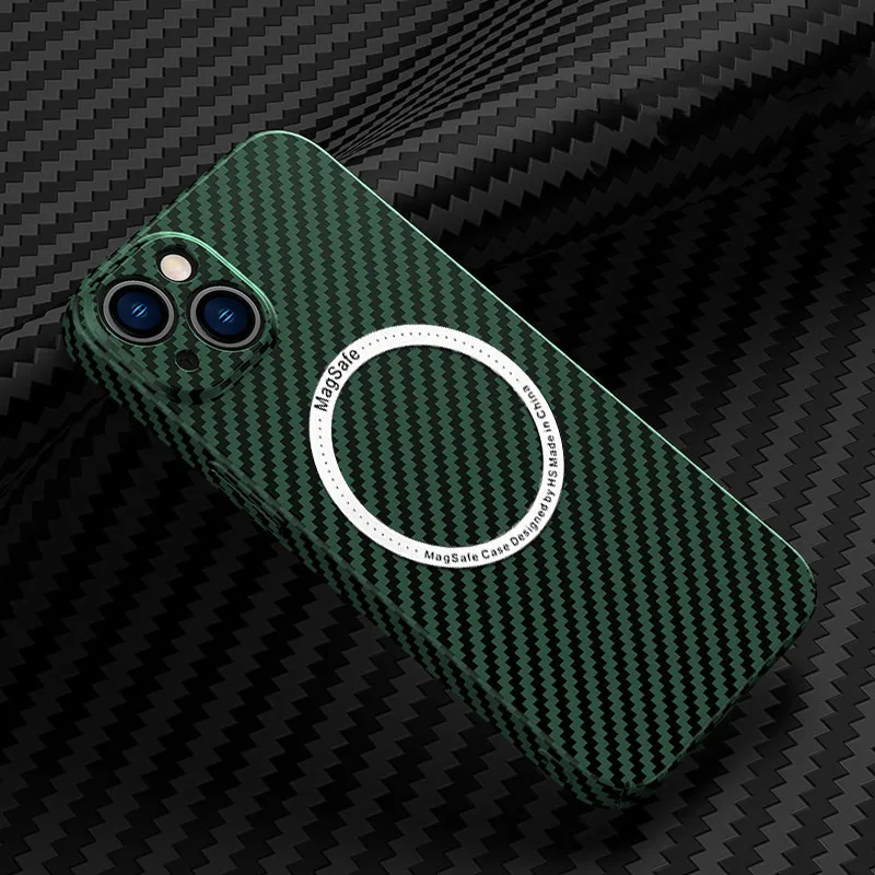 

Cool Carbon Fiber Magnetic Ultra Slim Case for iPhone 12 13 Pro Max PC Mag Safe Tough Armor Cover