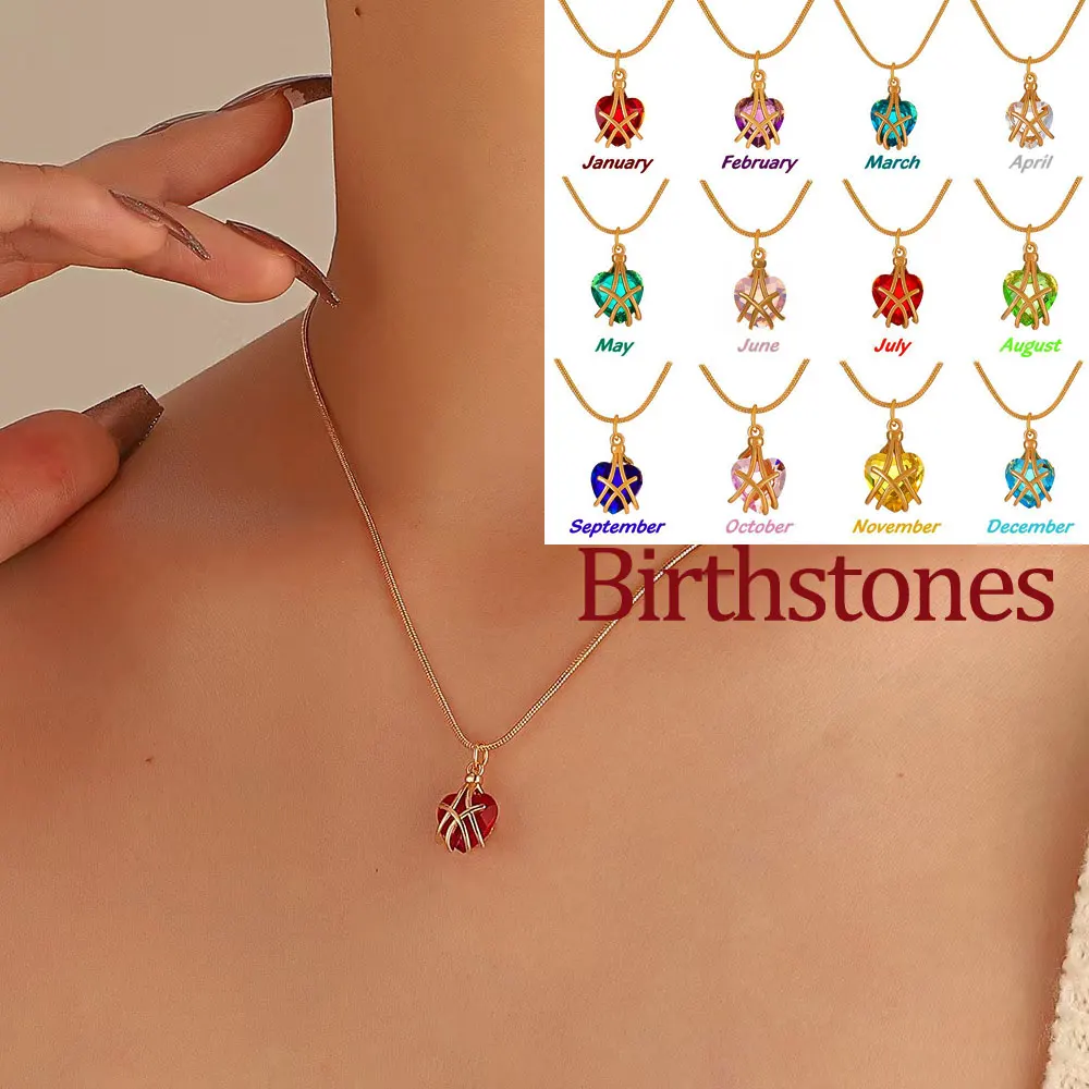 

Stainless Steel Crystal Necklace For Women Fashion 12 Colors Birthstone Necklaces Jewelry Wholesale/Dropshipping