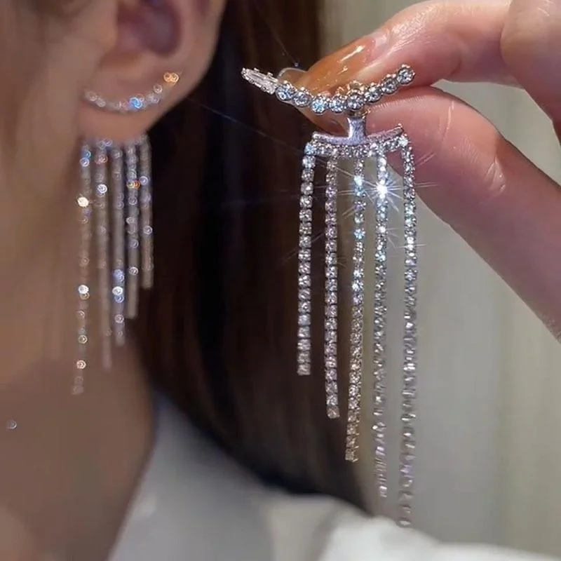 

Light Luxury Women's Earrings Rhinestone Fringe Hanging Zircon Earrings New Shiny Wedding Party Jewelry Gifts