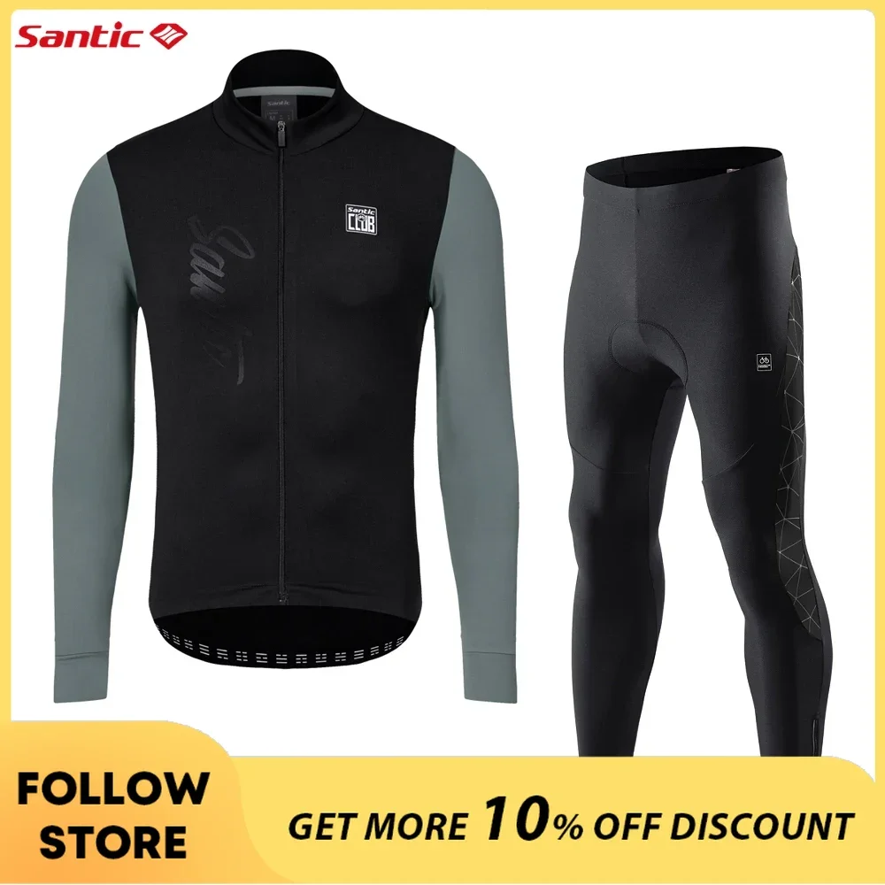 Santic мужские комплекты трикотажа для велоспорта зимние флисовые брюки с 4D