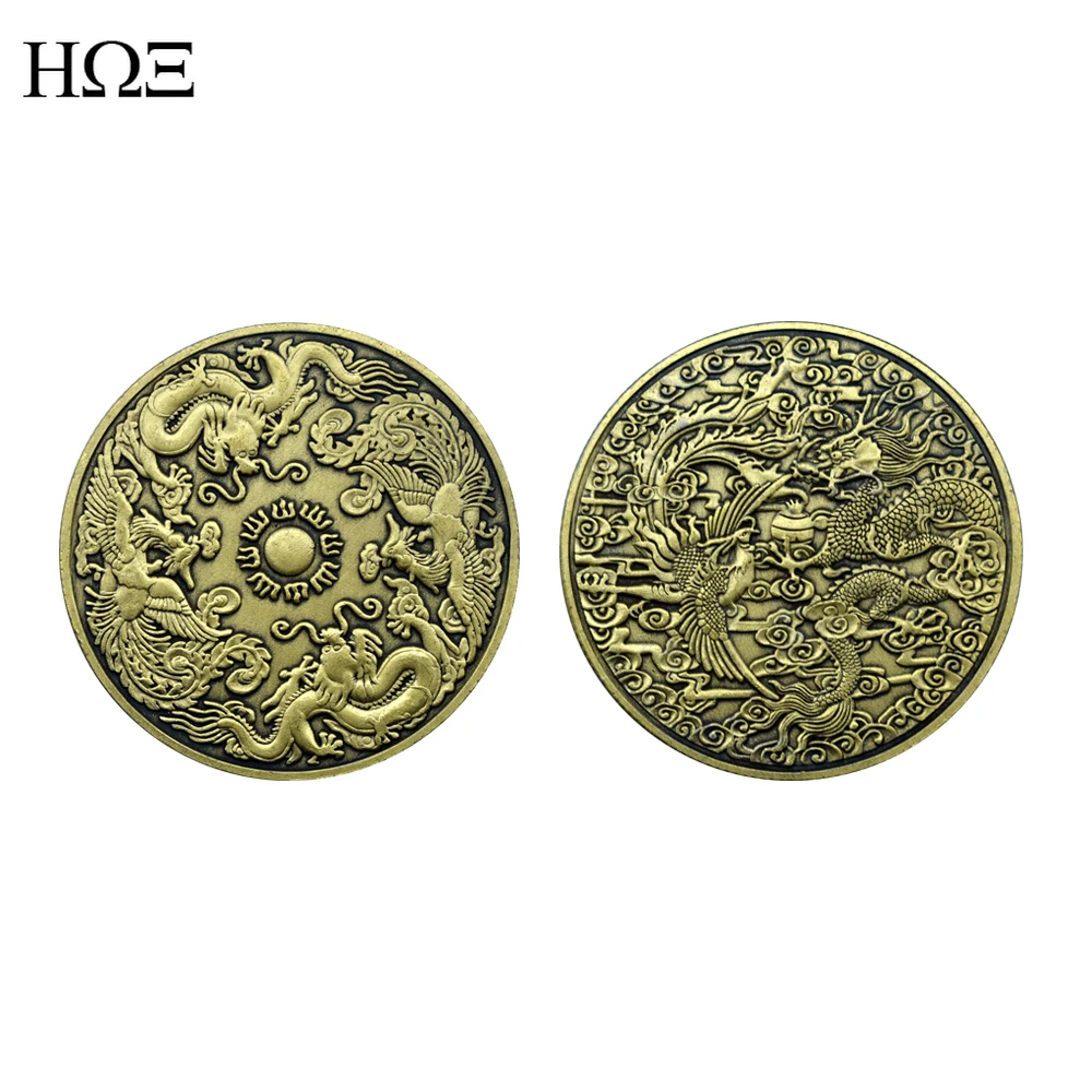 

Chinese Dragon and Phoenix Commemorative Coins Vintage Metal Coins Lucky Coins Collectible Gifts