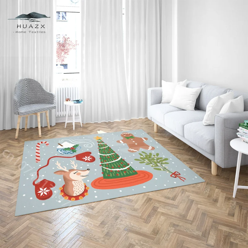 

Christmas Mood Carpet for Snowman Elk Tree Soft Flannel Non-slip Mat Floor Big Area Living Room Sofa Rug Decor Home Decoration