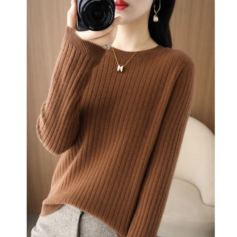 Осенне-зимний свитер женский свободный пуловер с круглым вырезом базовый стиль