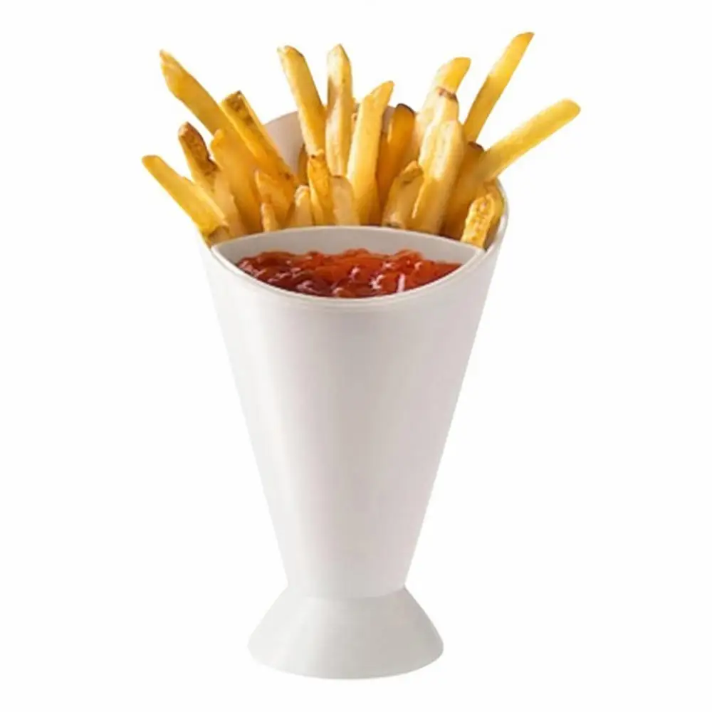 Tableware 1Pc French Fries Shelf Holder Assorted Sauce Chips Snack Cone Dip Cup Serve Potato Kitchen Dish Two Cup-mouth Tablewar