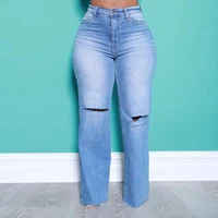 plus size women jean summer ripped hole denim trouser 2022 lady fashion solid loose pants female casual outfit wholesale