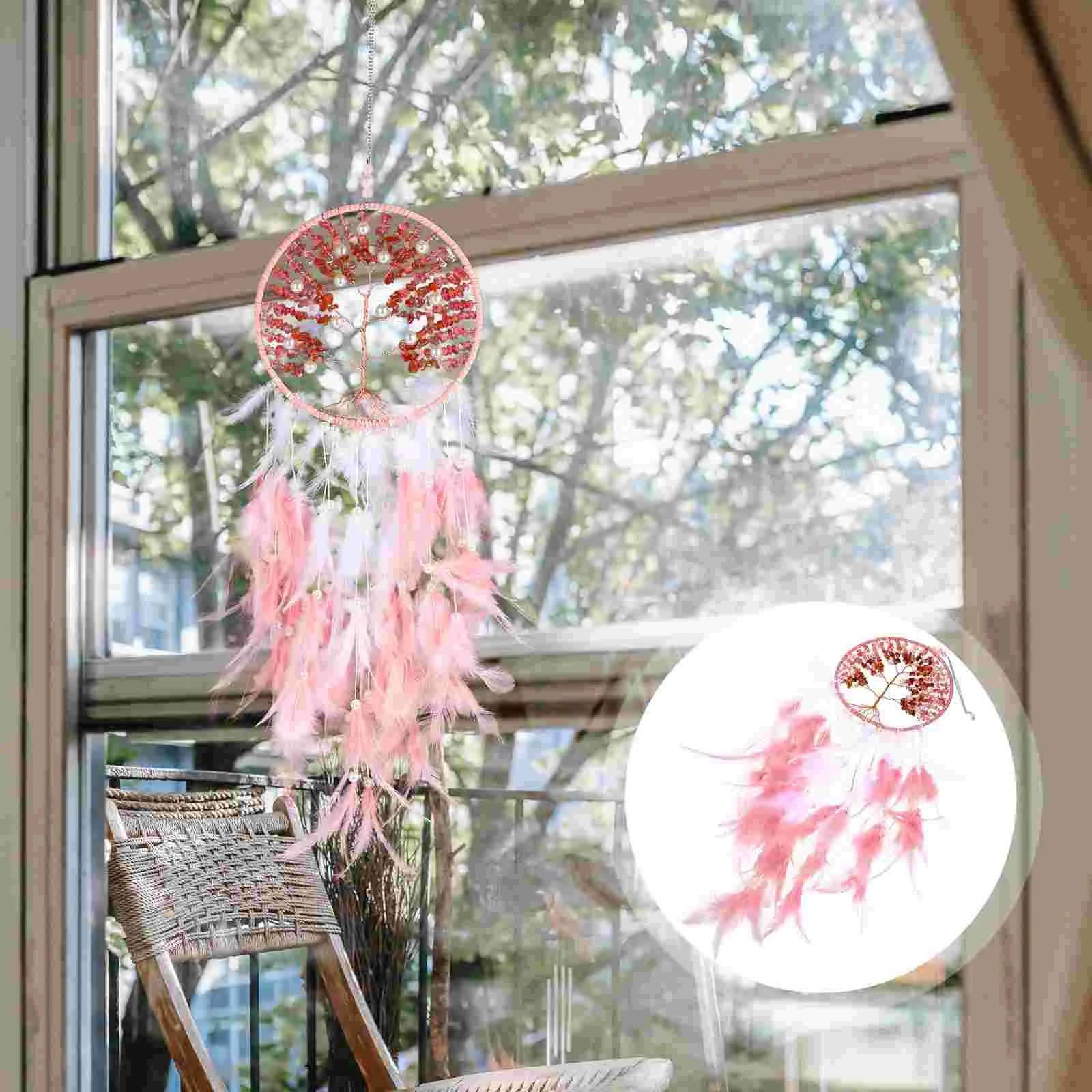 

Dream Catcher Dreamcatcher Hanging Ornament Tree Crystal Catcherslife Pendant Wall Carwindow Decorhandmade Stone Beads Rear View