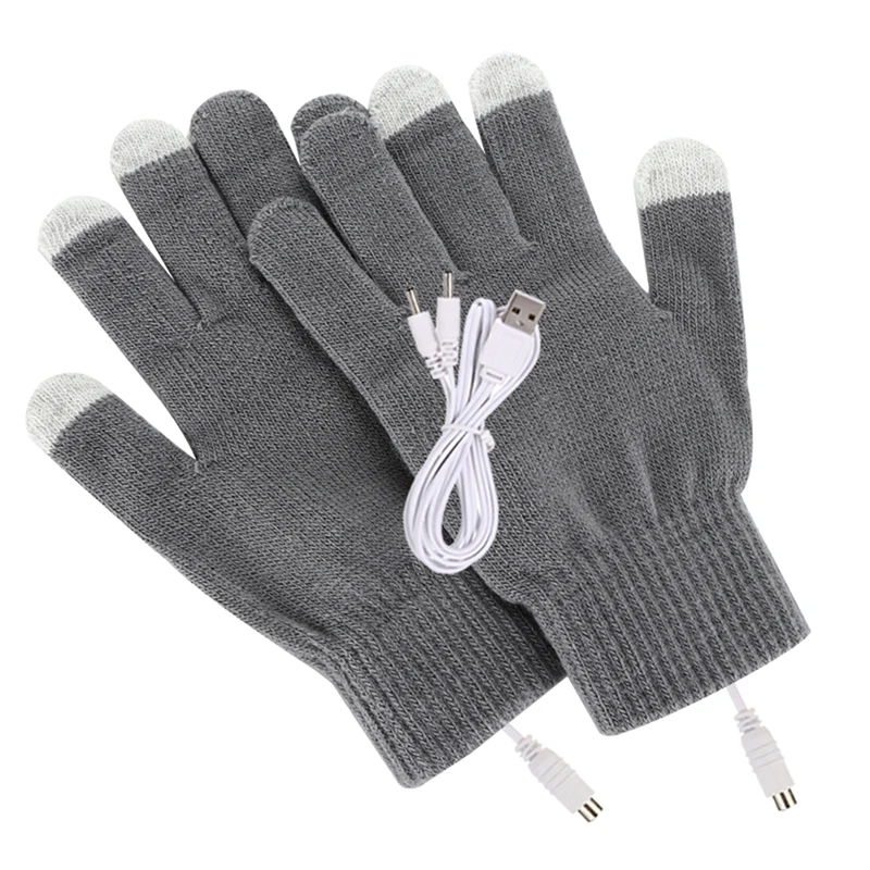 

USB Warm Hand Heating Gloves Electric Constant Temperature Portable Soft Winter Gloves Heated Knitting Full Finger Mittens