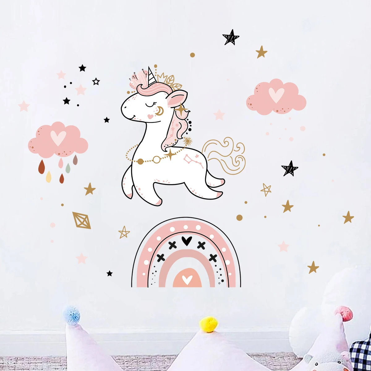1 шт. бохо облако Радуга мультяшный узор единорога наклейки на стену для детской
