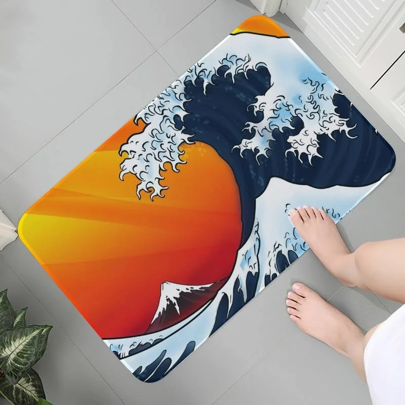 

Floor Kitchen Living Rug Room Carpet Flannel Hallway Washable Mats Art Wave Sea Kanagawa Mat bedside Bath Mats Prayer Rug