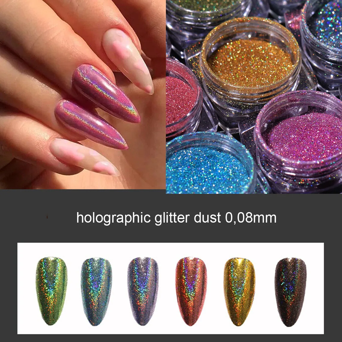 

Holographic Nail Powder 0.08mm Fine Rainbow Glitter Holo Unicorn Mirror Laser Effect Multi Chrome Manicure Pigment Glitter Dust