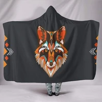 abstract wolf hooded blanket vegan blanket multi colored festival colorful throw amazing print hippie outdoor blanket