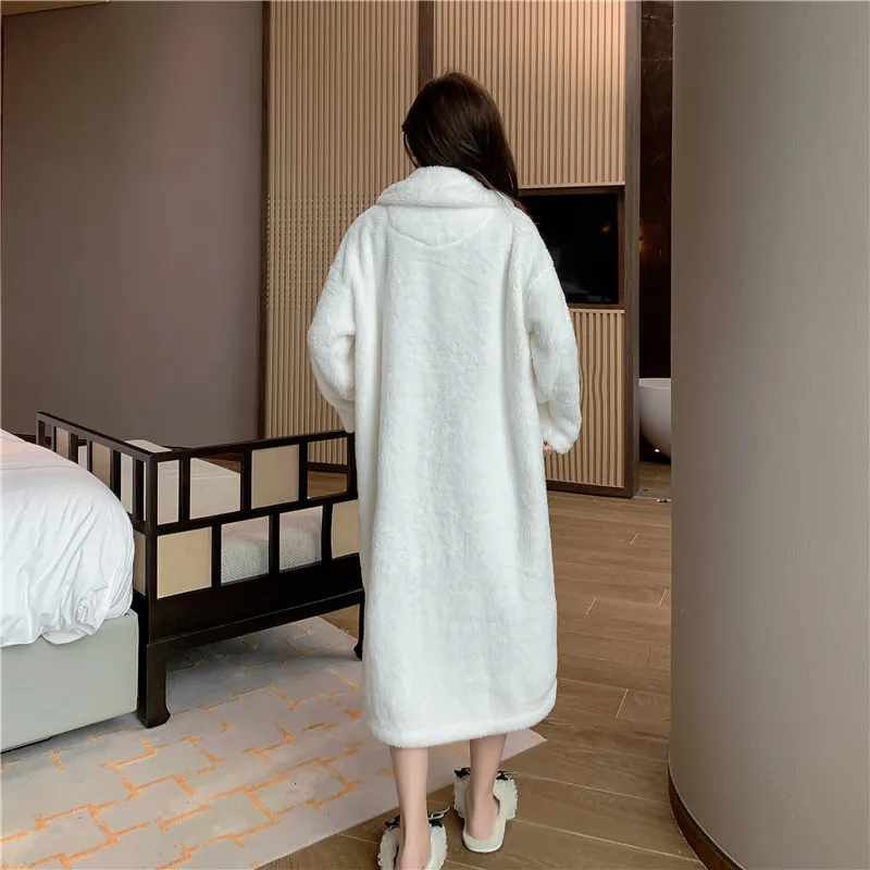 Robes Women Winter Warm Thicken Korean Style Homewear Lounge Wear Fashion Loose Nightie Basic New Dressing Gown
