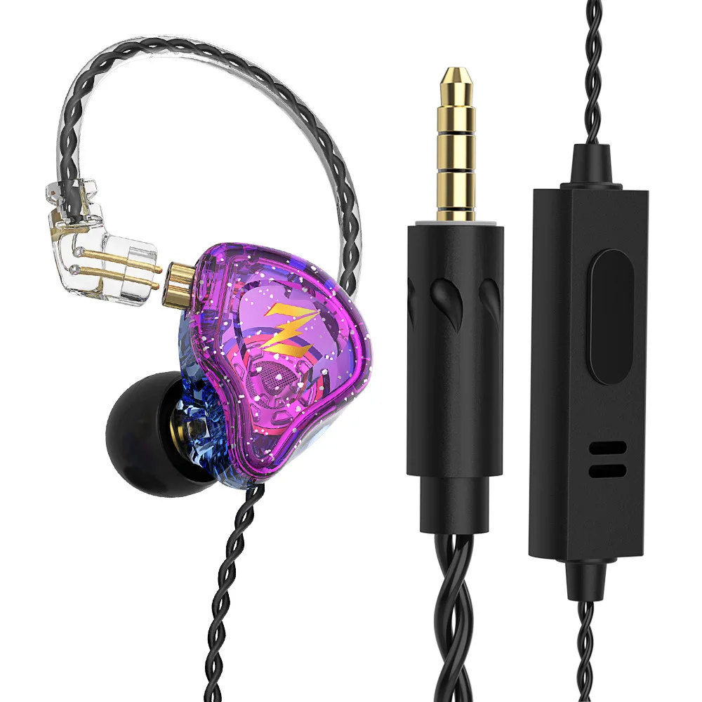 Купи QKZ NUNE Purple 3.5mm HIFI Moving-Coil Earphone with MIC Deep Bass In-ear Apple Wired Headphones for iPhone Airpods AKG Earbuds за 329 рублей в магазине AliExpress