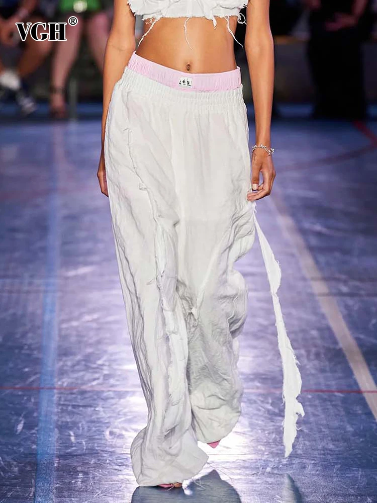 

Женские широкие брюки с высокой талией VGH, повседневные свободные яркие брюки в стиле пэчворк, модная одежда, новинка 2023