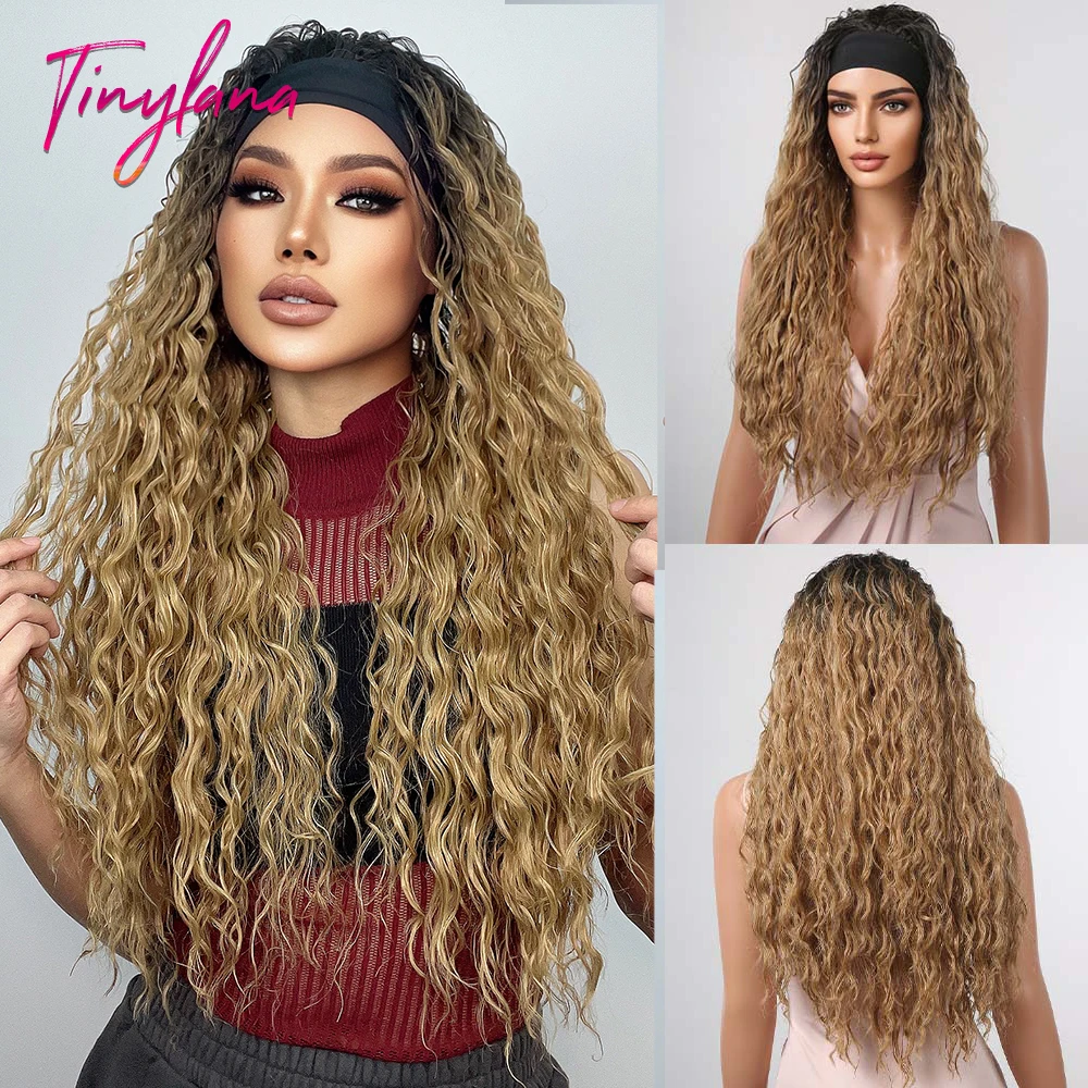 

Light Brown Ginger Curly Headband Synthetic Wigs Long Ombre Women's Headband Wig Deep Wave Bohemian Fake Hair For Black Women