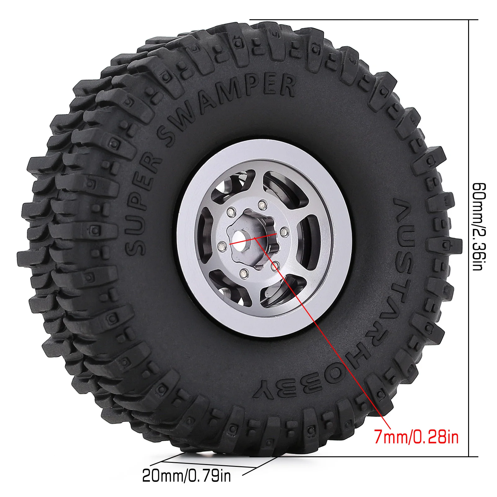 4PCS 60*20mm Mud Rubber Tires&amp1.0&quot CNC Beadlock Wheel Rims Set for 1/24 RC Crawler Car Axial SCX24 FMS Enduro24 (W1049-T2430) - купить